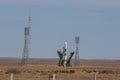 Spaceship Soyuz on Baikonur spaceport ready for launch