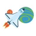 Spaceship with space planets icon, colorful design