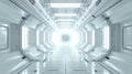 Spaceship or space station interior background, perspective view of light corridor in starship. Inside white hallway of big Royalty Free Stock Photo