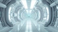 Spaceship or space station interior background, white corridor in large starship. Perspective inside light hallway of big Royalty Free Stock Photo