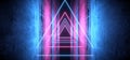 Spaceship Tunnel Corridor Neon Modern Laser Triangle Shaped Lights Purple Blue Glowing Concrete Rough Walls Empty Space Sci Fi Royalty Free Stock Photo