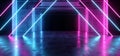 Spaceship Virtual Futuristic Sci Fi Neon Glowing Fluorescent Track Purple Blue Pink Corridor Path Gate Tunnel Gallery Light Lines