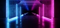 Spaceship Virtual Futuristic Sci Fi Neon Glowing Fluorescent Track Purple Blue Pink Corridor Path Gate Tunnel Gallery Light Lines