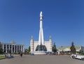 Spaceship Vostok monument to the first Soviet rocket shown at VDNKH park in Moscow, Russia.