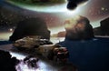 Spaceship wreck on alien planet