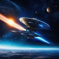 spaceships in a battle in space Royalty Free Stock Photo