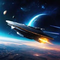 spaceships in a battle in space Royalty Free Stock Photo