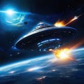 spaceships in a battle in space Royalty Free Stock Photo