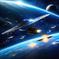 spaceships in a battle in space Royalty Free Stock Photo