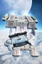 Spaceships chase in cloudy sky