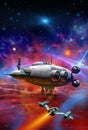 Spaceships exploring space, 3d rendering