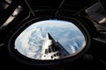 spaceshuttle launch, with view of the earth visible through the window Royalty Free Stock Photo