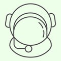 Spacesuit thin line icon. Astronaut helmet with protective glass outline style pictogram on white background. Space and