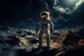 Spacewalk wonder Astronaut in space suit explores the moons surface Royalty Free Stock Photo