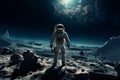 Spacewalk wonder Astronaut in space suit explores the moons surface Royalty Free Stock Photo