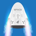 SpaceX space craft, Crew Dragon 2019. Vector rocket Falcon 9 . Vector illustration. Cartoon for web, postcard, poster