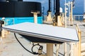 SpaceX Starlink satellite dish mounted on board of big container ship. Royalty Free Stock Photo