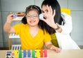 Spacial classroom of disabled kids or autism child learning Royalty Free Stock Photo