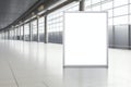 Spacious Airport Hall with Empty Vertical Advertising Banner