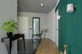 Spacious apartment corridor with stylish green wall Royalty Free Stock Photo