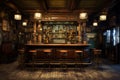 Spacious Bar interior vintage loft. Generate Ai