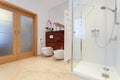 Spacious bathroom with doors Royalty Free Stock Photo