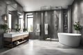 Spacious bathroom in gray tones with heated floors Royalty Free Stock Photo