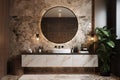 Spacious bathroom in gray tones with heated floors .Generative AI Royalty Free Stock Photo