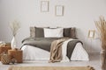 Spacious bedroom interior in beige and olive colour Royalty Free Stock Photo