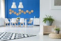 Spacious blue dining room Royalty Free Stock Photo