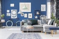 Spacious blue living room Royalty Free Stock Photo