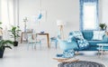 Spacious blue living room Royalty Free Stock Photo