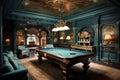 Spacious Blue room pool table. Generate Ai Royalty Free Stock Photo