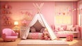 Spacious children room with play tent for girl. generative ai Royalty Free Stock Photo