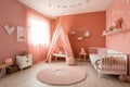 Spacious children room with play tent for girl. Generative AI Royalty Free Stock Photo