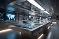 Futuristic high-tech command center with advanced screens and interactive displays used for global operations Royalty Free Stock Photo