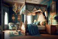 A spacious and elegant bedroom with a four-poster bed. Generative Ai Royalty Free Stock Photo