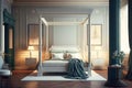 A spacious and elegant bedroom with a four-poster bed. Generative Ai Royalty Free Stock Photo