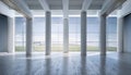 Spacious empty interior with columns and windows. 3D Rendering Royalty Free Stock Photo