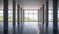 Spacious empty interior with columns and windows. 3D Rendering Royalty Free Stock Photo