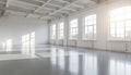 Spacious empty loft studio with large windows and natural light Royalty Free Stock Photo