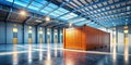 Spacious Empty Warehouse with Shipping Container A Minimalist Industrial Space for Logistics and Storage Royalty Free Stock Photo