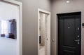 Spacious entrance hall in the apartment with built-in wardrobe and mirrors