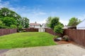 Spacious fenced backyard with shed