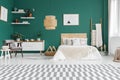 Spacious green bedroom interior Royalty Free Stock Photo