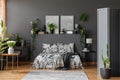 Spacious grey bedroom interior Royalty Free Stock Photo