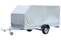 Spacious grey car trailer, isolated on white background. Royalty Free Stock Photo