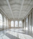 Spacious hall with wooden floors, lots of windows, and symmetrical fixtures