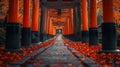Spacious hallway leading to a striking orange and black building, AI-generated. Royalty Free Stock Photo