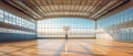 Spacious Indoor Basketball Court With A Panoramic View And Room For Text